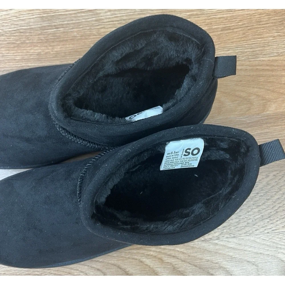 SO Lupita Black Booties Boots Faux Suede & Fur Mini Boots Women's Size 8. 5 NEW